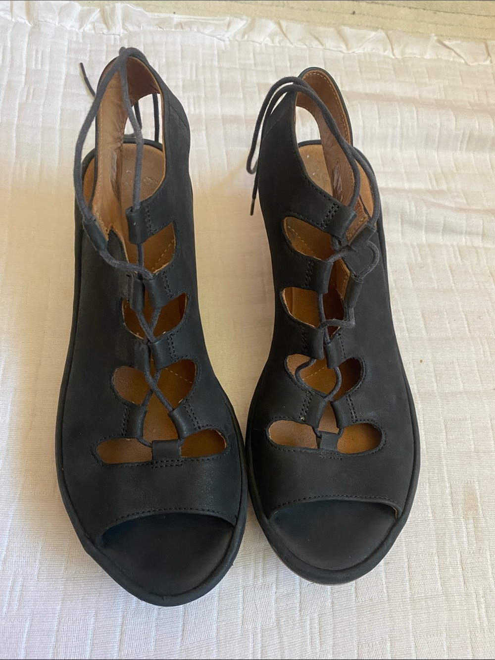CLARKS  Black Lace-Up Cutout Sandals